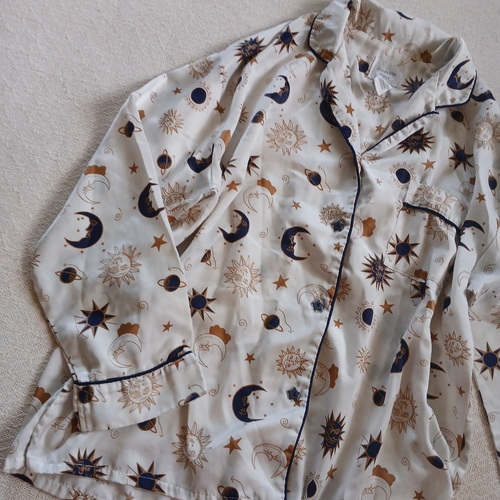 jasmine rose ♡ sun star moon celestial satin pajama sleep top 90s planet solar